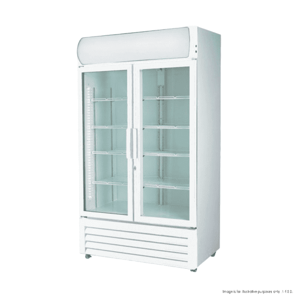 1000L Double Glass Door White Colourbond Upright Drink Fridge