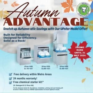Seasonal promotion: embrace the fall with our 'autumn sale' on Meiko UPster commercial dishwashers—durable, reliable, and now more affordable!