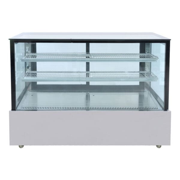 Black Trim Square Glass Cake Display 2 Shelves 1500x700x1100