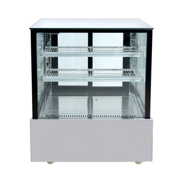 Black Trim Square Glass Cake Display 2 Shelves 900x700x1100