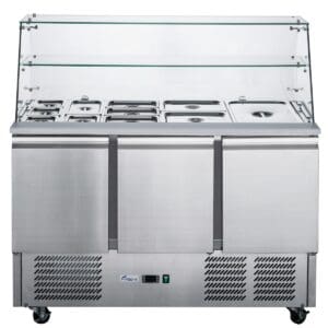 FED-X Three Door Salad Prep Fridge With Glass Top