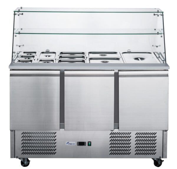 FED-X Three Door Salad Prep Fridge With Glass Top