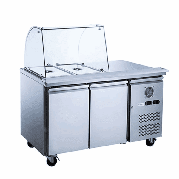 FED-X Two Door Salad Prep Fridge With Curve Glass Top