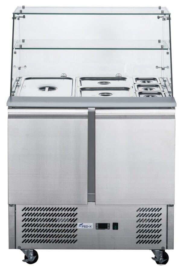 FED-X Two Door Salad Prep Fridge With Glass Top
