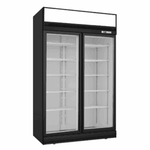 Thermaster Black Upright Double Glass Door Freezer