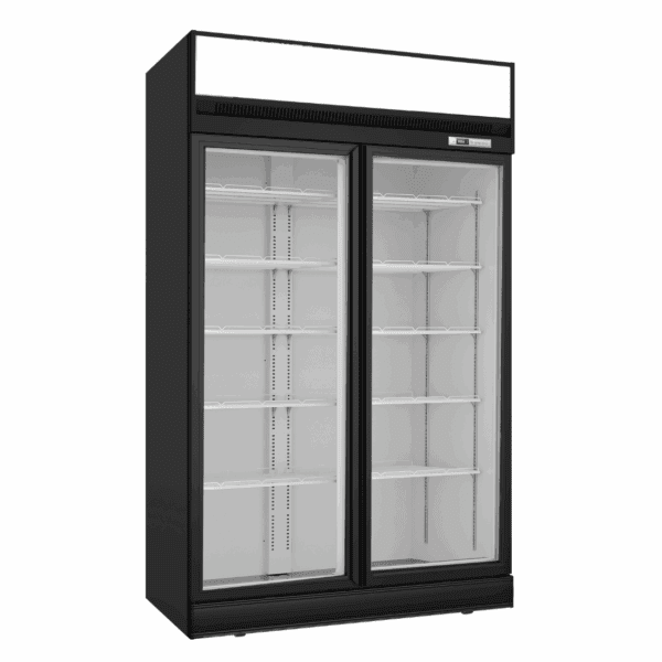 Thermaster Black Upright Double Glass Door Freezer