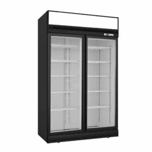 Thermaster Black Upright Double Glass Door Fridge