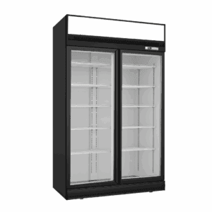 Thermaster Black Upright Double Glass Door Fridge