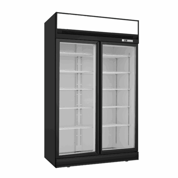 Thermaster Black Upright Double Glass Door Fridge