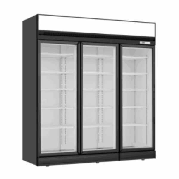 Thermaster Black Upright Three Glass Door Freezer