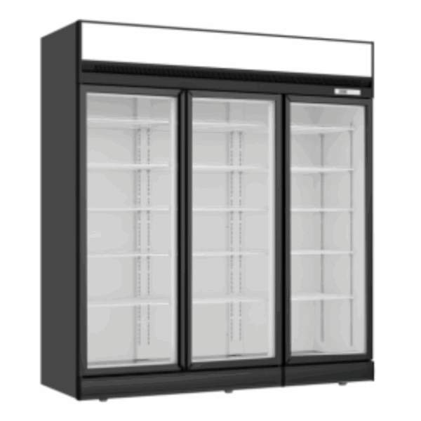 Thermaster Black Upright Three Glass Door Fridge