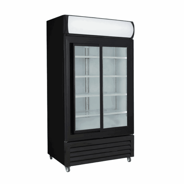 Thermaster Two Sliding Glass Door Colourbond Upright Drink Fridge Black