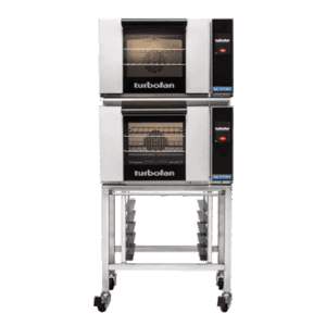 Turbofan E23T3/2 - Half Size Electric Convection Ovens Touch Screen Control Double Stacked on a Stainless Steel Base Stand