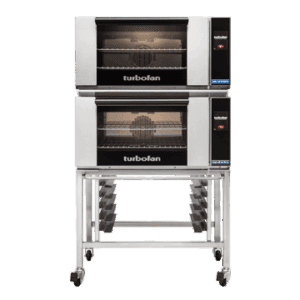 Turbofan E27T2/2 - Full Size Electric Convection Ovens Touch Screen Control Double Stacked on a Stainless Steel Base Stand