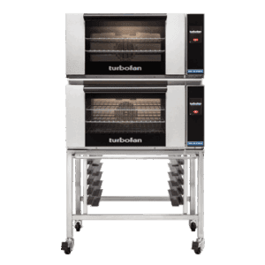 Turbofan E27T3 - Full Size Electric Convection Ovens Touch Screen Control Double Stacked on a Stainless Steel Base Stand